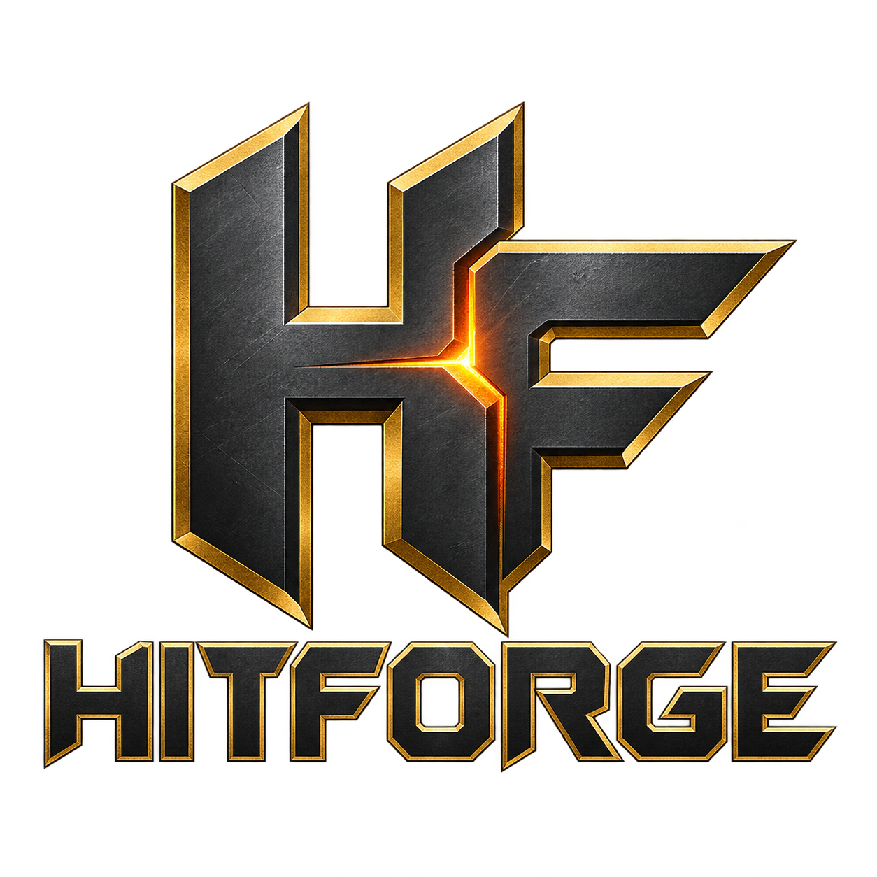 HITFORGE — metaliczne logo z monogramem HF